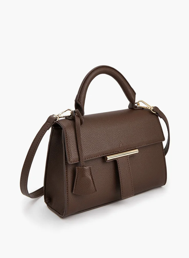 Flora Bella By Shoexpress Solid Satchel Bag with Detachable Strap and Flap Closure