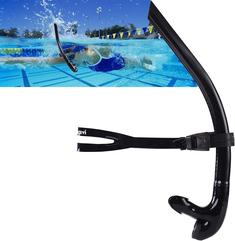 Focevi Swim Snorkel for Lap Swimming,Adult Swimmers Snorkeling Gear for Swimming Snorkel Training in Pool and Open Water,Snorkle Center Mount Silicone Mouthpiece One-Way Purge Valve - Image 1