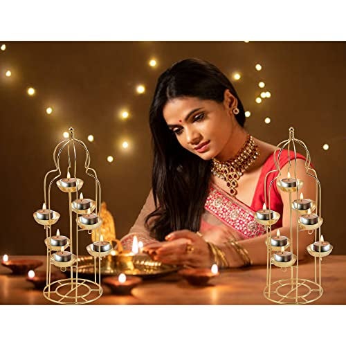 TOYXE Diya Stand for Home Decoration | T Light Holder Candle Stand | Diwali Decoration Item | Metal Depak Stand | Iron with Golden Polish - Image 5