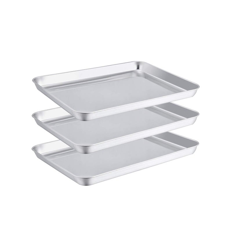 TeamFar Toaster Oven Pans Stainless Steel Compact Baking Roasting Tray 105 x 8 x 1 Inch Healthy Heavy Duty Deep Edge  Mirror Surface Dishwasher Safe  Set of 3