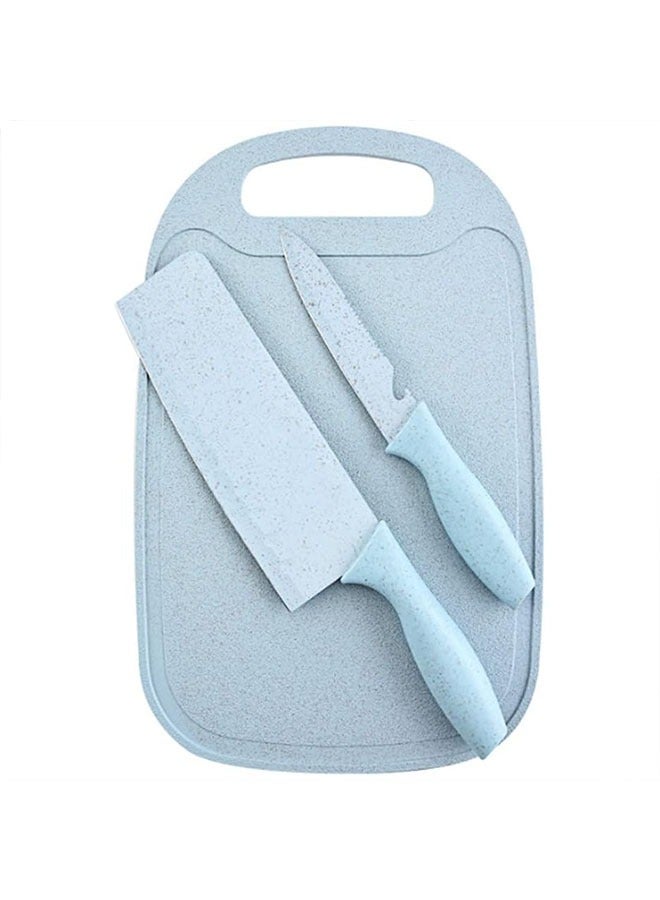 Household Wheat Straw Kitchen Knife Set Professional Stainless Steel Kitchen Knife With Cutting Board Blue  - Image 2