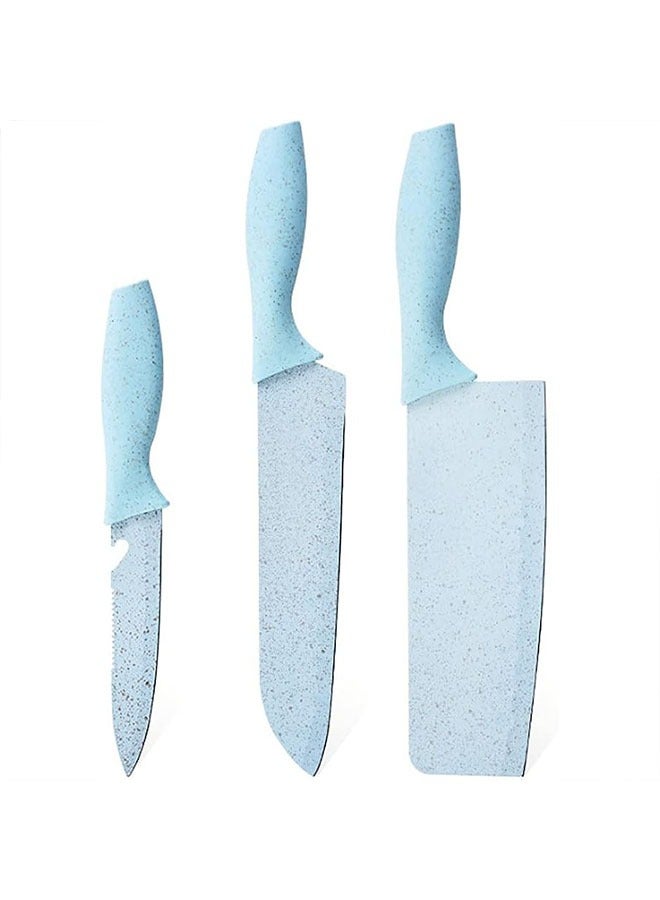 Household Wheat Straw Kitchen Knife Set Professional Stainless Steel Kitchen Knife With Cutting Board Blue  - Image 4