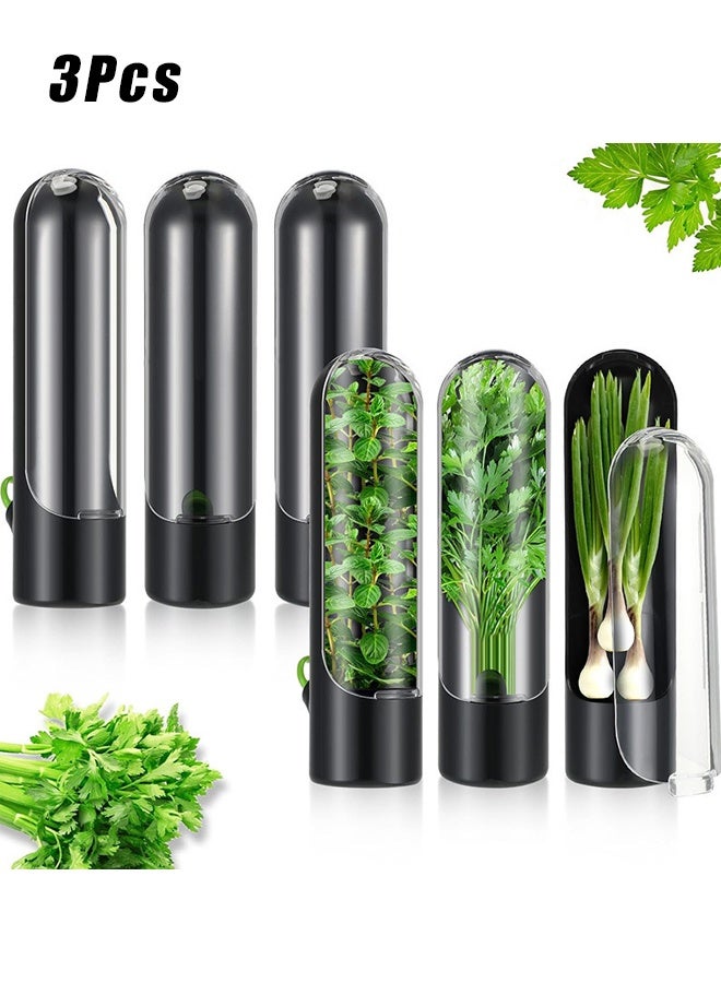 HOMESTAR 3Pcs Herb Saver for Refrigerator, Herb Saver Pod, Vegetable Preservation Bottle, Fresh Herb Keeper for Cilantro, Mint, Parsley, Asparagus, Keeps Greens Fresh for 2-3 Weeks Black ﻿ - Image 1