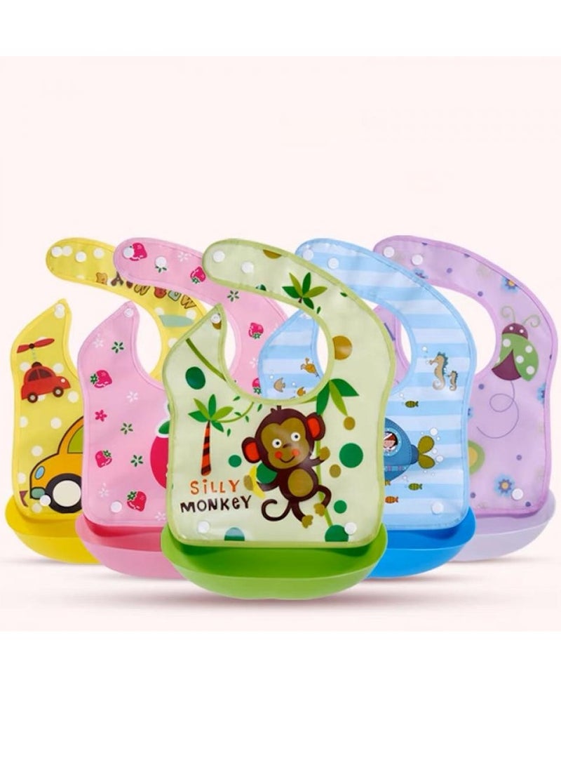 AIWANTO 5Pcs Detachable Baby Bibs With Drip Collector for Babies & Toddlers Bibs for Baby Feeding Food Time Bibs for Boys and Girls Clean With Waterproof Pouch Random Colour  - Image 1