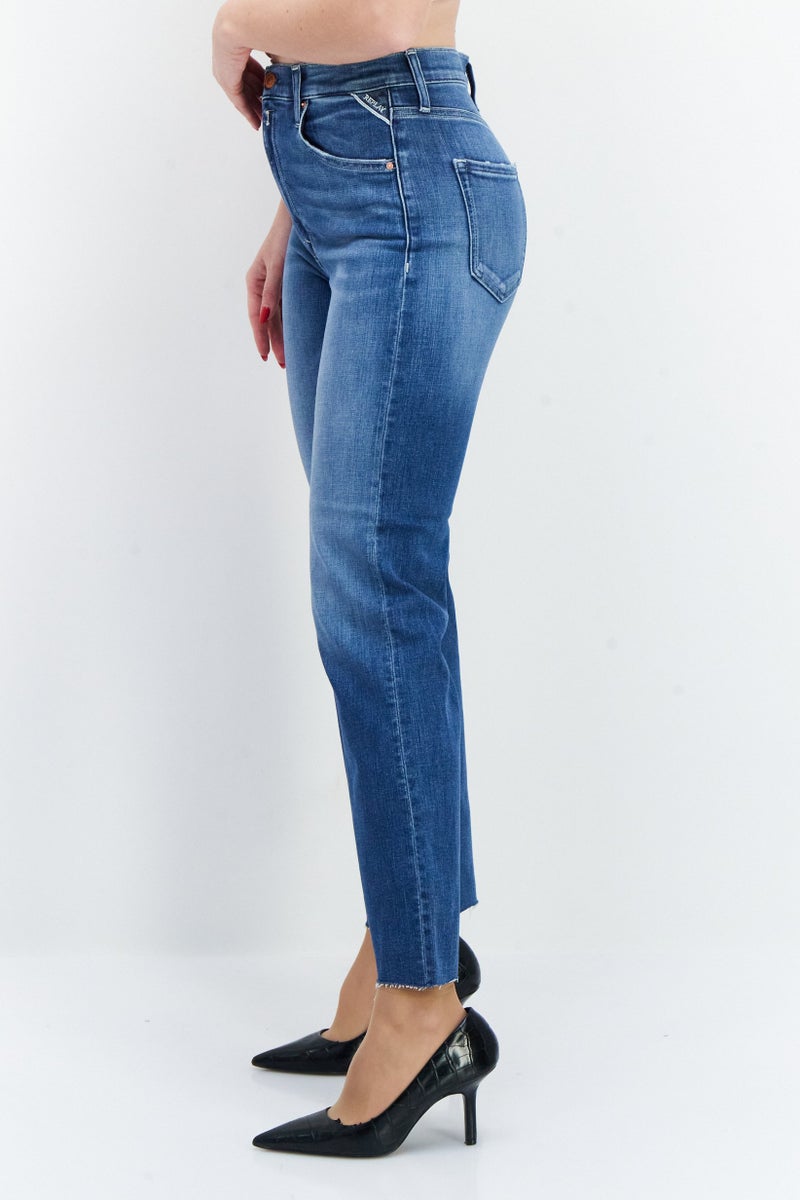 Replay Women Regular Fit Washed Stretchable Jeans, Medium Blue - Image 3