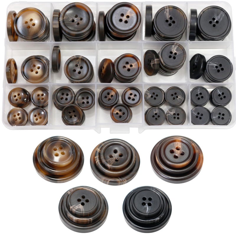 BDS-HOME BDSHOME 120pcs Resin Sewing Buttons Suit Coats 4 Hole Round Buttons 5 Color 3 Sizes 15mm 20mm 25mm for Suits Trench Coat Shirt Uniform Jackets Sleeves Trousers Brown - Image 3