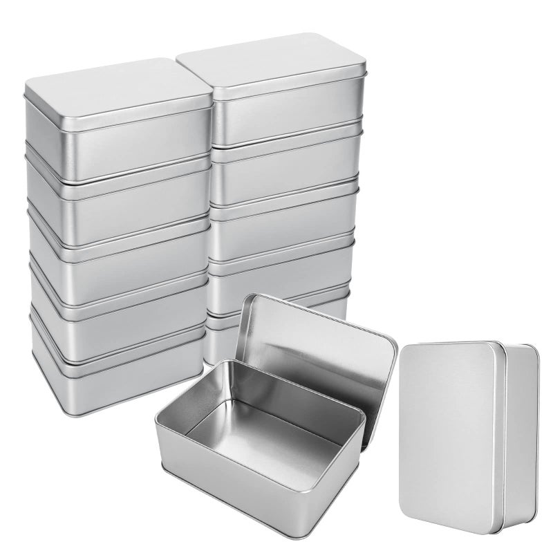 Rhblme 12 Pack Tin Box  4.9 X 3.6 X 1.8 Inches Metal Box Cookie Tins With Lids  Large Multipurpose Tin Can Storage Container For Crafts Jewelry Cookies Pills Gifts Pencils Small Items And More - Image 1