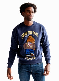 Top Gun TOP GUN® Men's Graphic Crewneck T-Shirt - FEAR THE GOAT TEDDY Design, Navy Blue, Short Sleeve, Casual Streetwear Tee for Men, Soft Cotton, Trendy Fit 