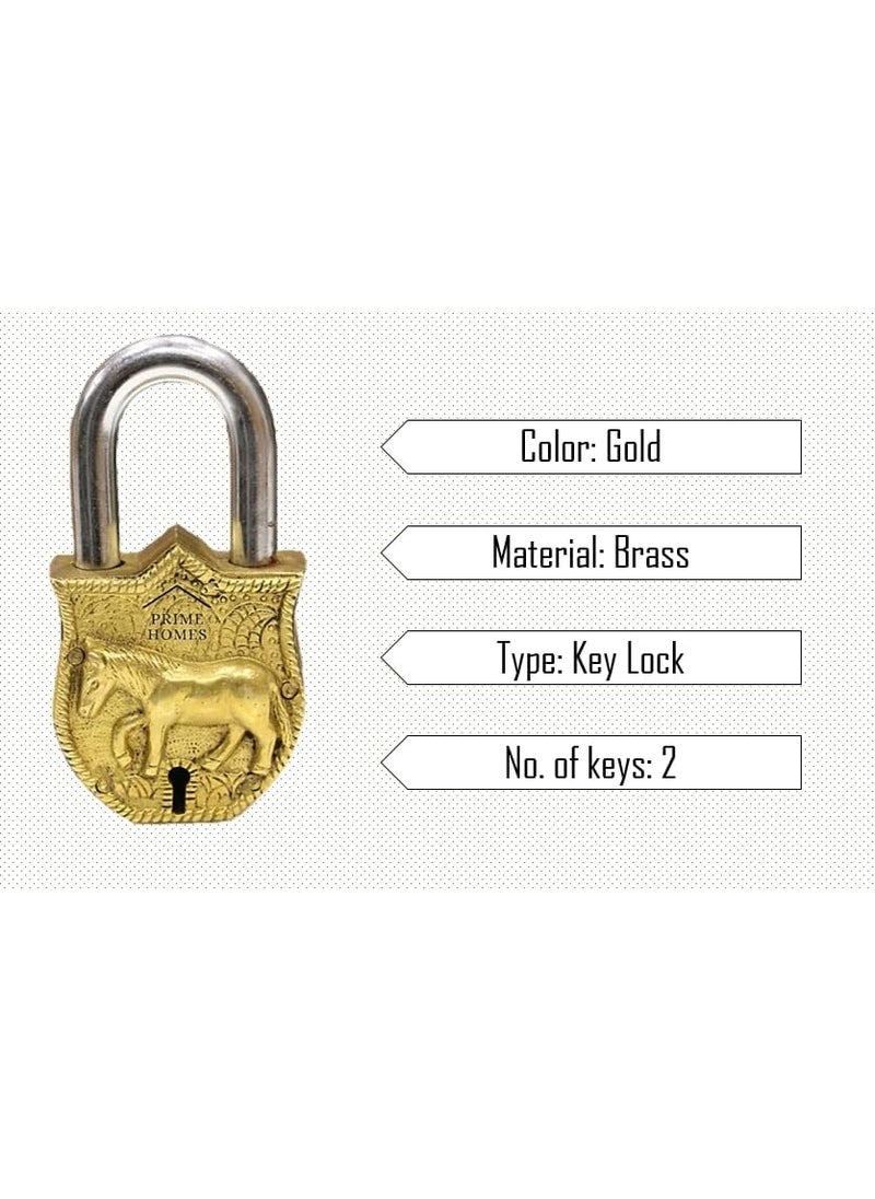 BHAVIKA DECOR BHAVIKA DECOR Brass Horse Padlock Vintage Style Antique Horse Shape Security Lock Functional Pad Lock with 2 Keys Golden  - Image 2