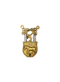 BHAVIKA DECOR BHAVIKA DECOR Brass Horse Padlock Vintage Style Antique Horse Shape Security Lock Functional Pad Lock with 2 Keys Golden  - Image 1