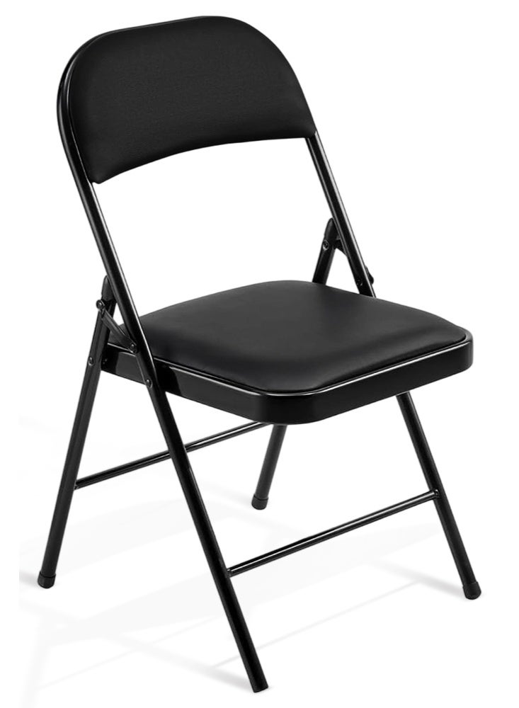 Foldable Chair - Black- Folding Chair with Padded Faux Leather Seat, Double-Braced Iron Frame, Double-Hinged Joints, Anti-Slip Caps -Ideal for Home, Office, Meetings, Events - Image 1