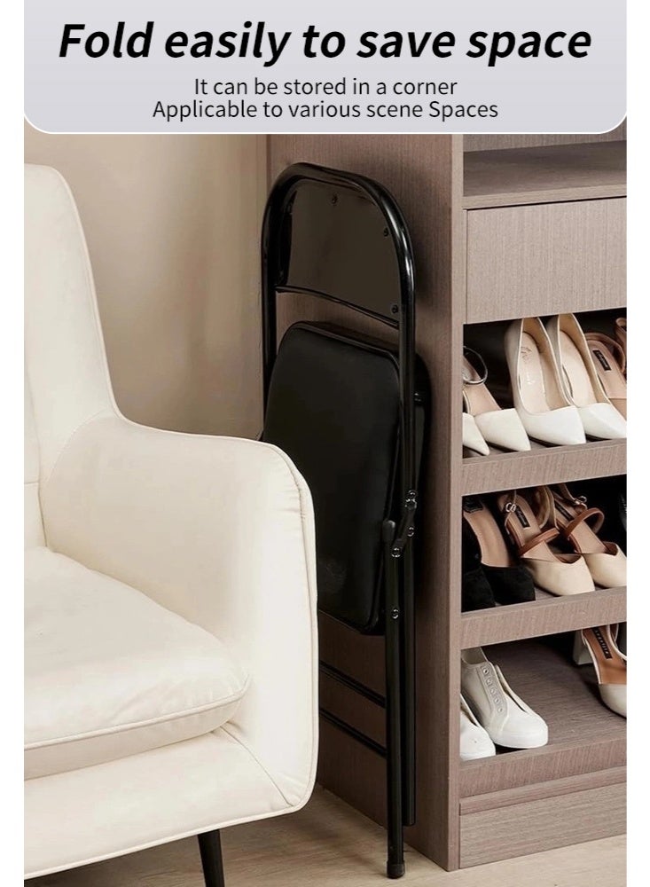 Foldable Chair - Black- Folding Chair with Padded Faux Leather Seat, Double-Braced Iron Frame, Double-Hinged Joints, Anti-Slip Caps -Ideal for Home, Office, Meetings, Events - Image 2