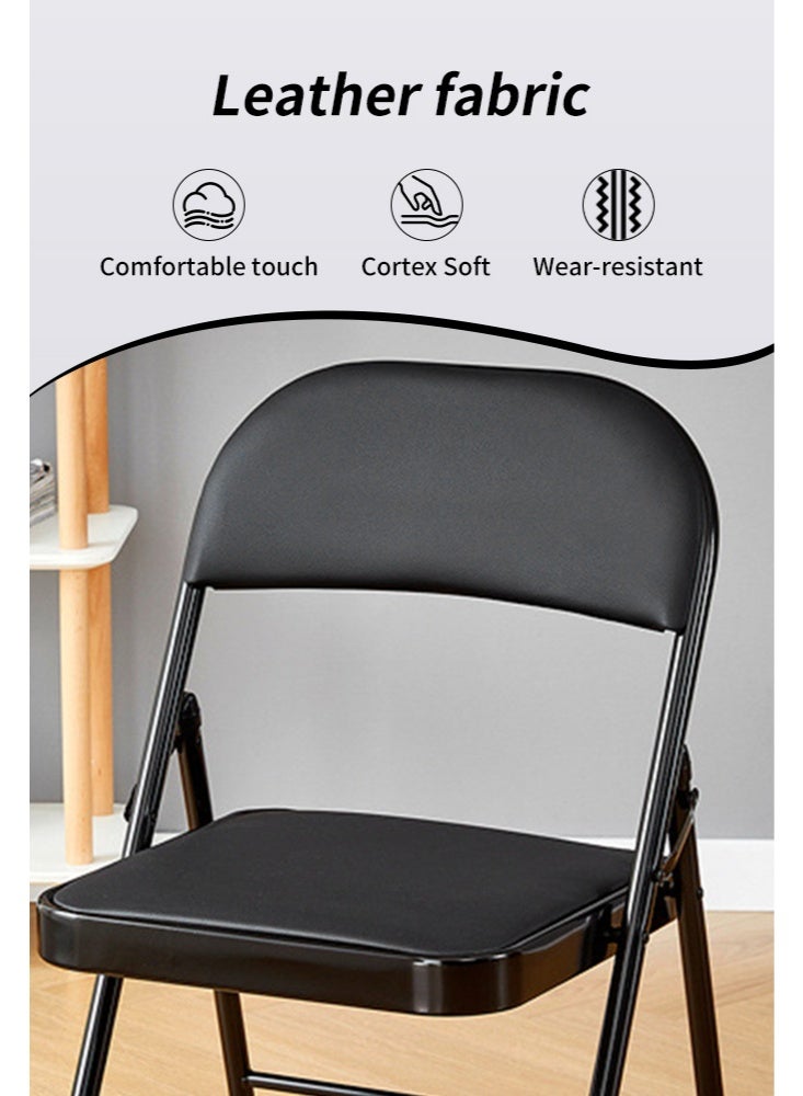 Foldable Chair - Black- Folding Chair with Padded Faux Leather Seat, Double-Braced Iron Frame, Double-Hinged Joints, Anti-Slip Caps -Ideal for Home, Office, Meetings, Events - Image 3