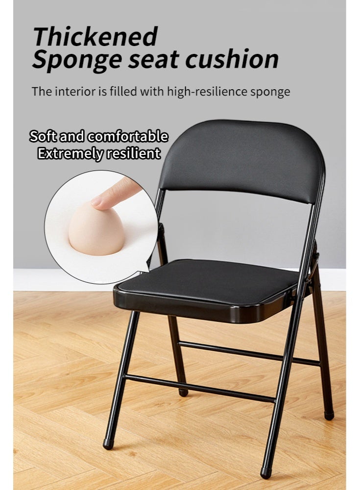 Foldable Chair - Black- Folding Chair with Padded Faux Leather Seat, Double-Braced Iron Frame, Double-Hinged Joints, Anti-Slip Caps -Ideal for Home, Office, Meetings, Events - Image 5