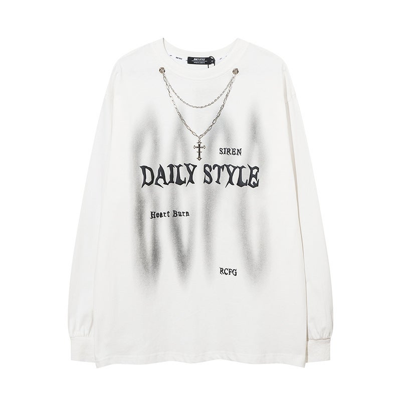 YPRS Men's Wear | 2023 Men's and Women's Black Loose Couple with Chain Long Sleeve T-shirt Hip Hop T-shirt in Spring and Autumn - Image 1