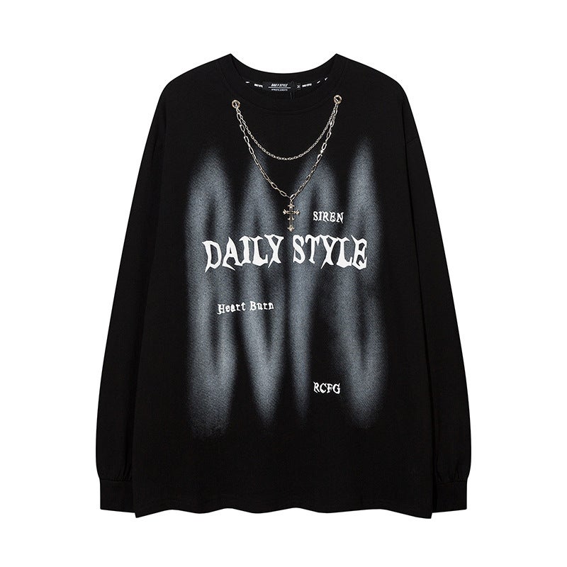 YPRS Men's Wear | 2023 Men's and Women's Black Loose Couple with Chain Long Sleeve T-shirt Hip Hop T-shirt in Spring and Autumn - Image 2