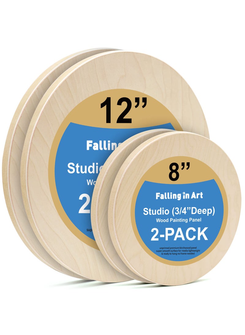 Falling In art Falling in Art Unfinished Round Birch Wood Canvas Panels Kit Falling in Art 4 Pack of 2 Sizes 8 and 12 Studio 34 Deep Cradle Boards for Pouring Art Crafts Painting and More 