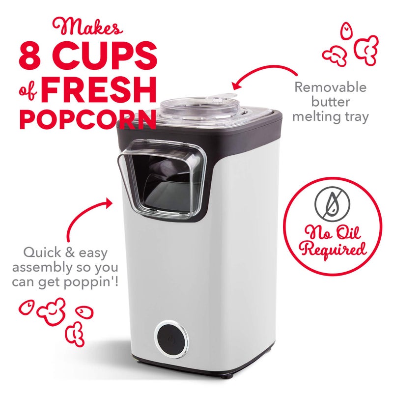 DASH Turbo POP Popcorn Maker with Measuring Cup to Portion Popping Corn Kernels + Melt Butter, 8 Cup Popcorn Machine - White - Image 4