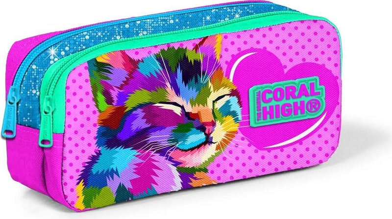 CORAL HIGH Kids Pink Blue Glittery Two Compartment Pencil Bag 22185 