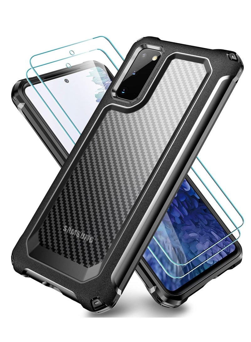 SYOSI Compatible with Samsung Galaxy S20 FE Case Carbon Fiber Shockproof Protective Cover with Screen Protector x2 Military Grade Drop Protection  For Samsung S20 FE 5G Case 6.5"Black - Image 1