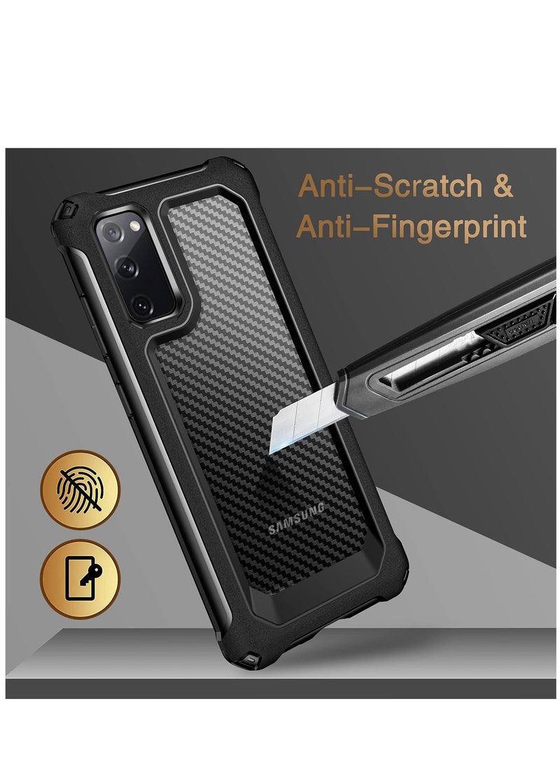 SYOSI Compatible with Samsung Galaxy S20 FE Case Carbon Fiber Shockproof Protective Cover with Screen Protector x2 Military Grade Drop Protection  For Samsung S20 FE 5G Case 6.5"Black - Image 2