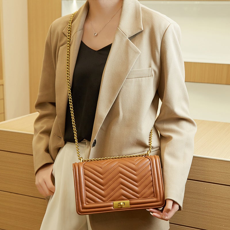 High-Grade Texture Embroidered Chain Bag Women'S Style Chanel Soft Leather Shoulder Crossbody Bag All-Match Small Square Bag - Image 1