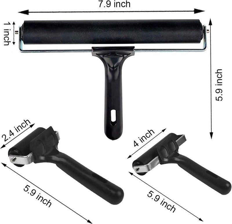 Lirches 3 Pack Printmaking Brayers - Premium Brayer Rollers for Crafting, Hard Rubber Roller Brayers, Vinyl Roller Ink Paint Brush for Wallpapers Stamping Gluing Application (2.4’’, 4’’, 7.9’’) (Black) - Image 2