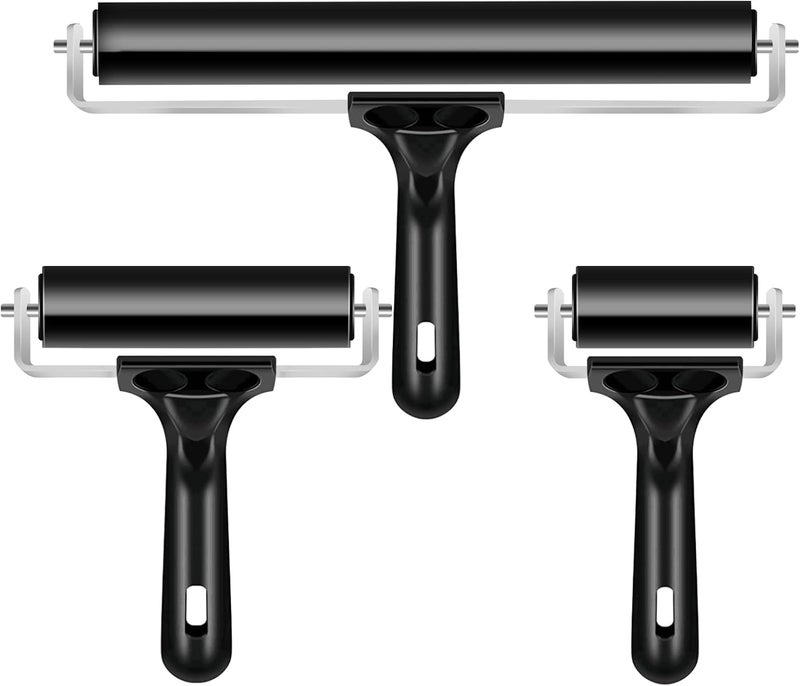 Lirches 3 Pack Printmaking Brayers - Premium Brayer Rollers for Crafting, Hard Rubber Roller Brayers, Vinyl Roller Ink Paint Brush for Wallpapers Stamping Gluing Application (2.4’’, 4’’, 7.9’’) (Black) - Image 1