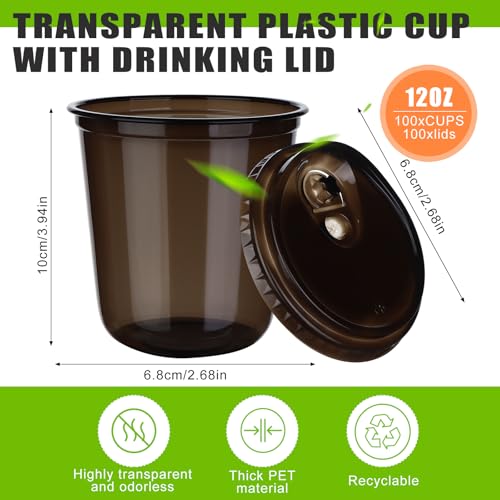 Mkhaslri 100 Sets Disposable Stemless Glasses With Strawless Sip Lids,PET Drinking Cups,Clear Plastic Coffee Cup for Iced Coffee, Smoothie, Cold Beverage, Drink Shop and Christmas Party Supply (Black, 12 oz) - Image 2
