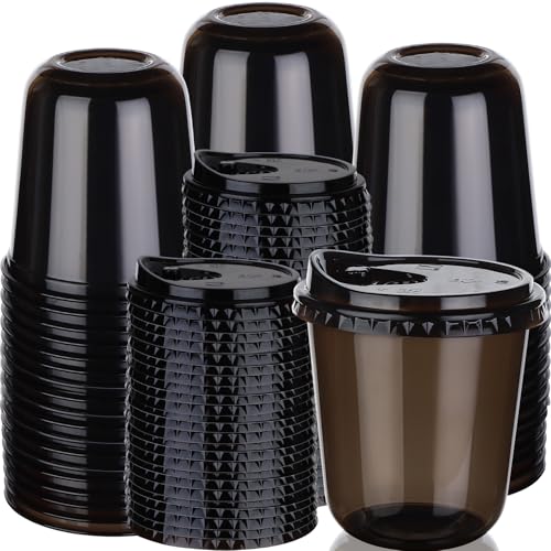 Mkhaslri 100 Sets Disposable Stemless Glasses With Strawless Sip Lids,PET Drinking Cups,Clear Plastic Coffee Cup for Iced Coffee, Smoothie, Cold Beverage, Drink Shop and Christmas Party Supply (Black, 12 oz) - Image 1