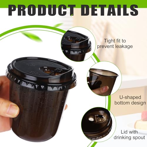 Mkhaslri 100 Sets Disposable Stemless Glasses With Strawless Sip Lids,PET Drinking Cups,Clear Plastic Coffee Cup for Iced Coffee, Smoothie, Cold Beverage, Drink Shop and Christmas Party Supply (Black, 12 oz) - Image 3