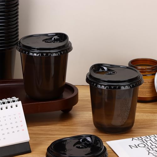 Mkhaslri 100 Sets Disposable Stemless Glasses With Strawless Sip Lids,PET Drinking Cups,Clear Plastic Coffee Cup for Iced Coffee, Smoothie, Cold Beverage, Drink Shop and Christmas Party Supply (Black, 12 oz) - Image 4