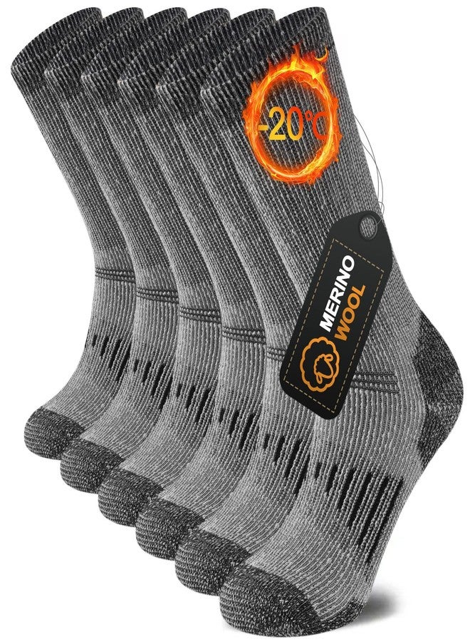 floconssy Merino Wool Hiking Socks Outdoor Cushioned Thermal Warm Winter Boot Crew Socks for Men & Women 3 Pairs Light Grey Size 10-13 - Image 1