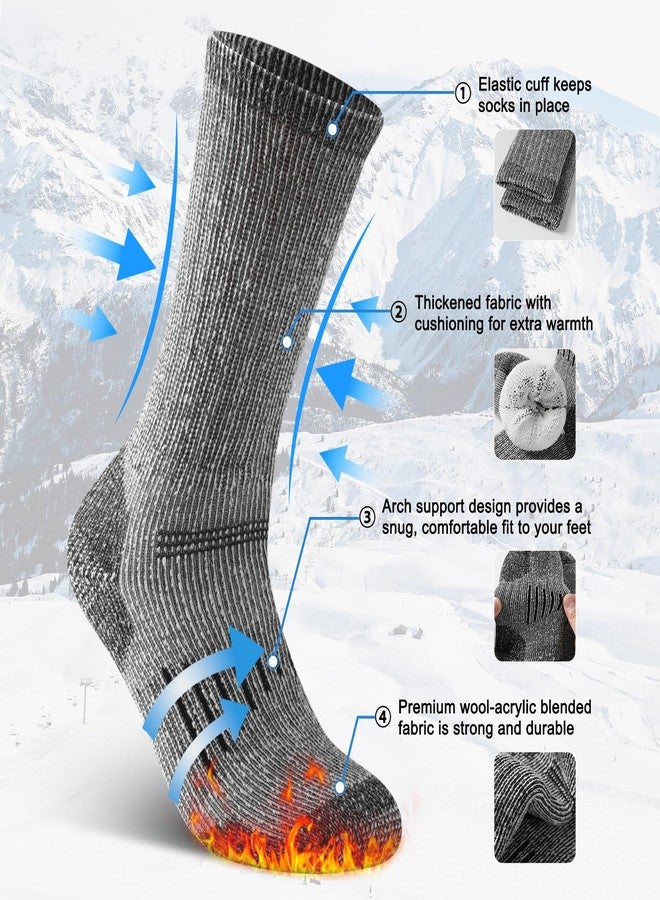 floconssy Merino Wool Hiking Socks Outdoor Cushioned Thermal Warm Winter Boot Crew Socks for Men & Women 3 Pairs Light Grey Size 10-13 - Image 4