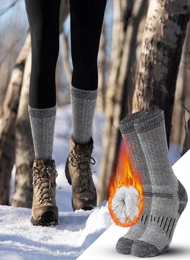 floconssy Merino Wool Hiking Socks Outdoor Cushioned Thermal Warm Winter Boot Crew Socks for Men & Women 3 Pairs Light Grey Size 10-13 - Image 2