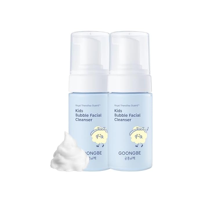 GOONGBE Kids' Bubble Facial Cleanser - Korean Kids Low pH Bubble Foam Face Wash - Gentle Cleansing & Hydrating with Panthenol and Amino Acids - Allergen Free Scent, 3.38 fl.oz. 2 Pack