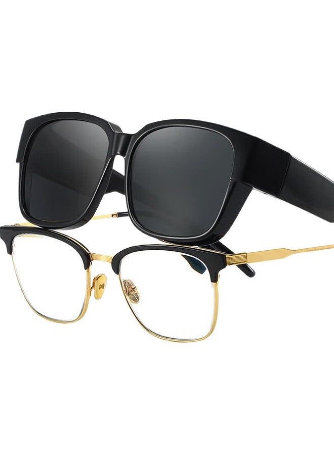 Boshide Sunglasses Clip-On, Sunglasses, Clip-On For Myopia Glasses, Driving Polarized Sunglasses, Glossy Black Frame With Gray Polarized Lenses - Image 3