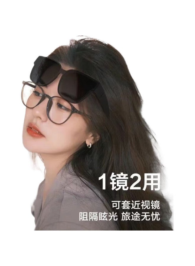 Boshide Sunglasses Clip-On, Sunglasses, Clip-On For Myopia Glasses, Driving Polarized Sunglasses, Glossy Black Frame With Gray Polarized Lenses - Image 1