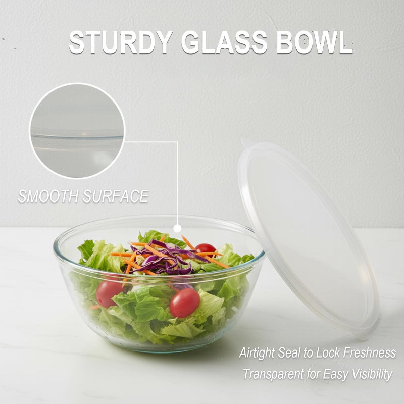 Ronanemon 5 Quart Deep Big Glass Bowl with Lid,10 Inch Large Glass Mixing Bowl for Sourdough Bread Kitchen Salad Bread Storage, For Prepping, Marinating & Brining Kimch (clear) - Image 4