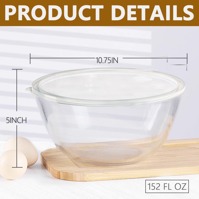Ronanemon 5 Quart Deep Big Glass Bowl with Lid,10 Inch Large Glass Mixing Bowl for Sourdough Bread Kitchen Salad Bread Storage, For Prepping, Marinating & Brining Kimch (clear) - Image 2
