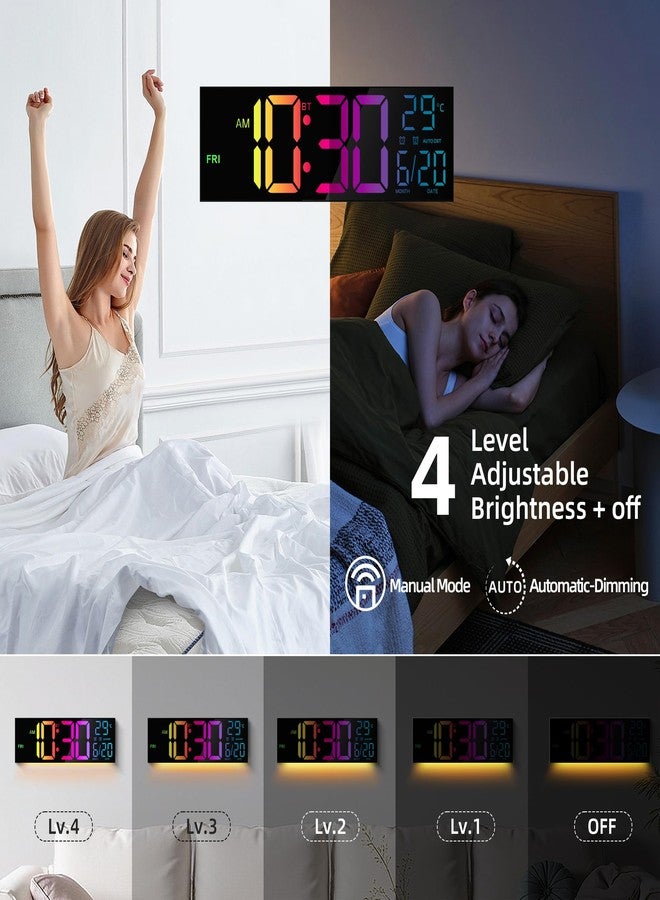 Maxstar 16.2'' Large Digital Wall Clock with Bluetooth Auto Sync, Remote Control, Alarm, LED Display, RGB Colors, Auto DST & Temperature for Classroom, Bedroom, Office, Garage-Black - Image 5