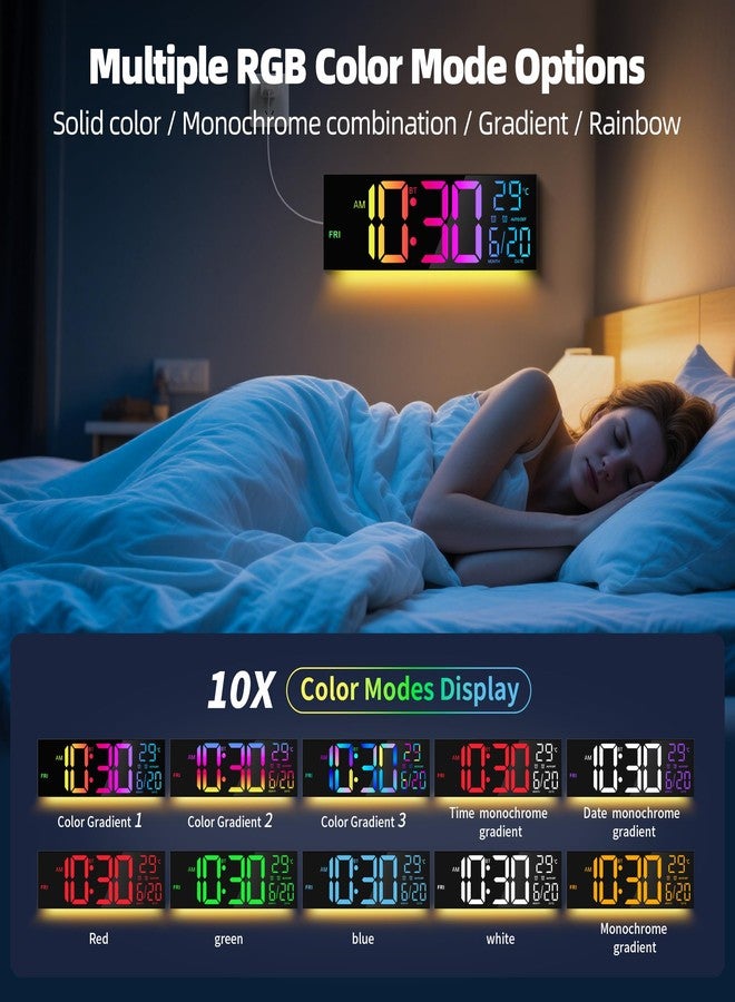 Maxstar 16.2'' Large Digital Wall Clock with Bluetooth Auto Sync, Remote Control, Alarm, LED Display, RGB Colors, Auto DST & Temperature for Classroom, Bedroom, Office, Garage-Black - Image 4