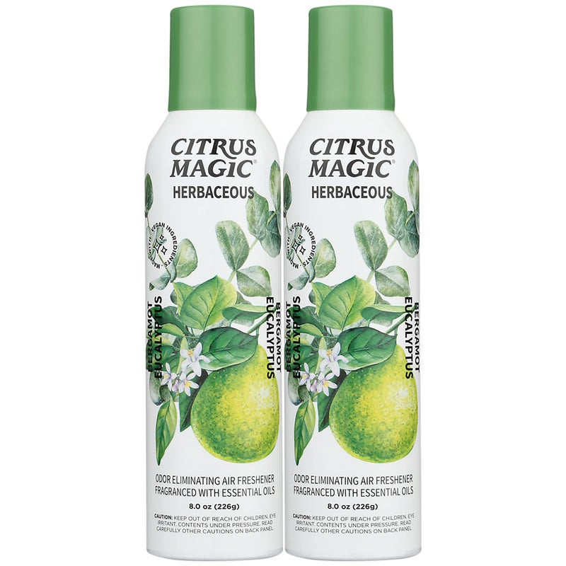 Citrus Magic Herbaceous Odor Eliminating Air Freshener Spray, Bergamot Eucalyptus, 8-Ounce, Pack of 2 - Image 1