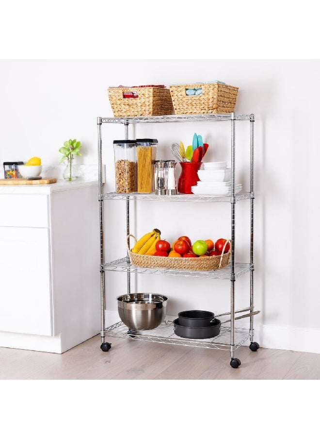 Seville Classics - 4-Tier Rectangular Stainless Steel Storage Shelf with Wheels Silver 48 x 30 x 14 Inch SHE14304 - Image 1