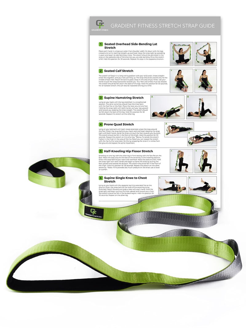 Gradient Fitness Stretching Strap for Physical Therapy, 12 Multi-Loop Stretch Strap 1" W x 8' L, Neoprene Handles, Physical Therapy Equipment, Yoga Straps for Stretching, Leg Stretcher (Green) - Image 1