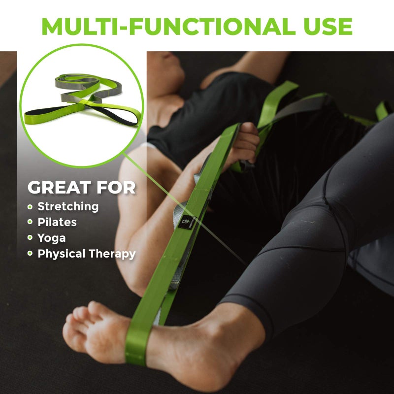 Gradient Fitness Stretching Strap for Physical Therapy, 12 Multi-Loop Stretch Strap 1" W x 8' L, Neoprene Handles, Physical Therapy Equipment, Yoga Straps for Stretching, Leg Stretcher (Green) - Image 2