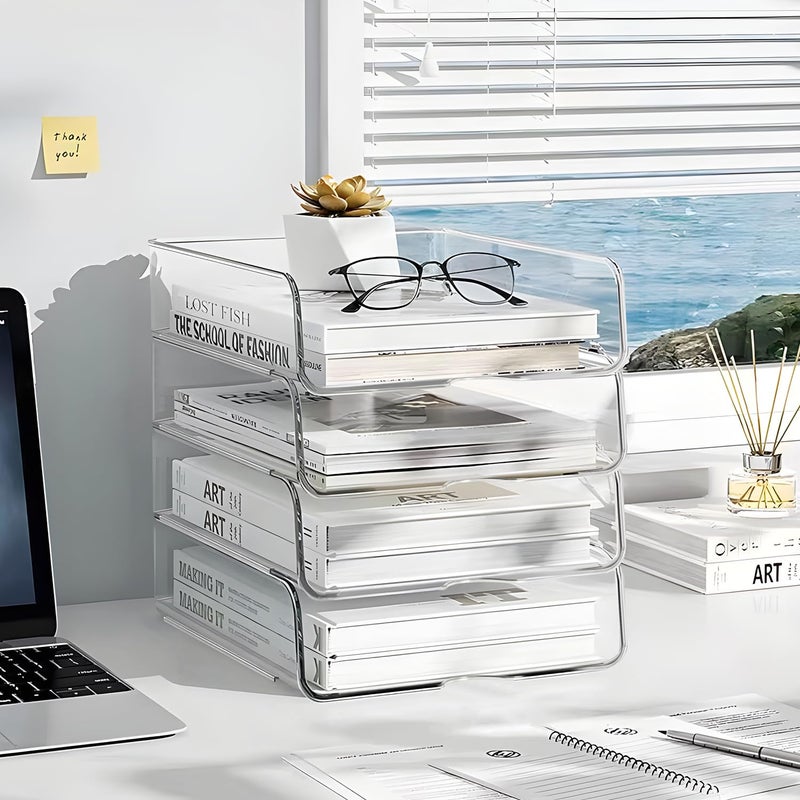 OUTIOE 4-Tier Paper Organizer for Desk, Stackable Desk Organizer Paper Tray, Ideal for Office Supplies, A4 Storage (Clear, 4-Tier) - Image 5