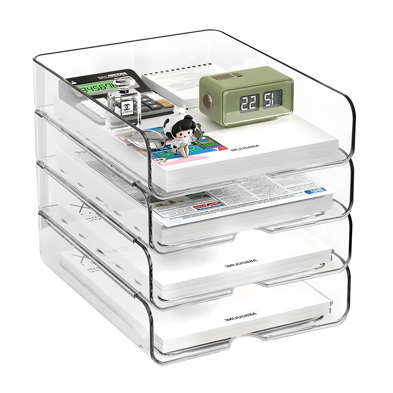 OUTIOE 4-Tier Paper Organizer for Desk, Stackable Desk Organizer Paper Tray, Ideal for Office Supplies, A4 Storage (Clear, 4-Tier) - Image 1