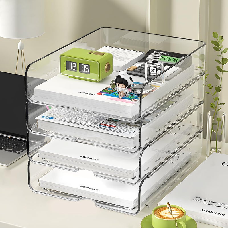 OUTIOE 4-Tier Paper Organizer for Desk, Stackable Desk Organizer Paper Tray, Ideal for Office Supplies, A4 Storage (Clear, 4-Tier) - Image 2