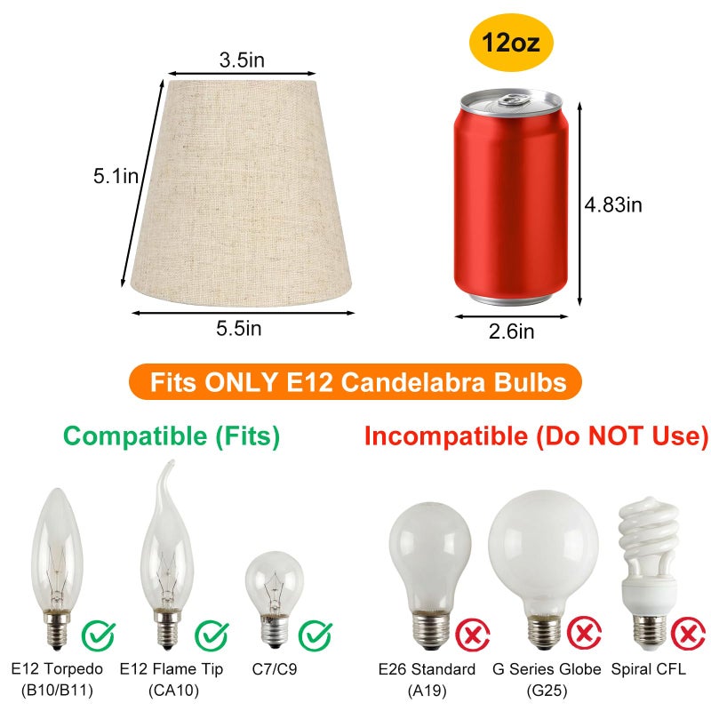 Kenqulio Small Lamp Shades Clip on Bulb, Chandelier Shades Set of 6, Mini Linen Lampshade 3.5x5x5.5in Small Lamp Shade for Chandelier Lamp Replacement - Image 3